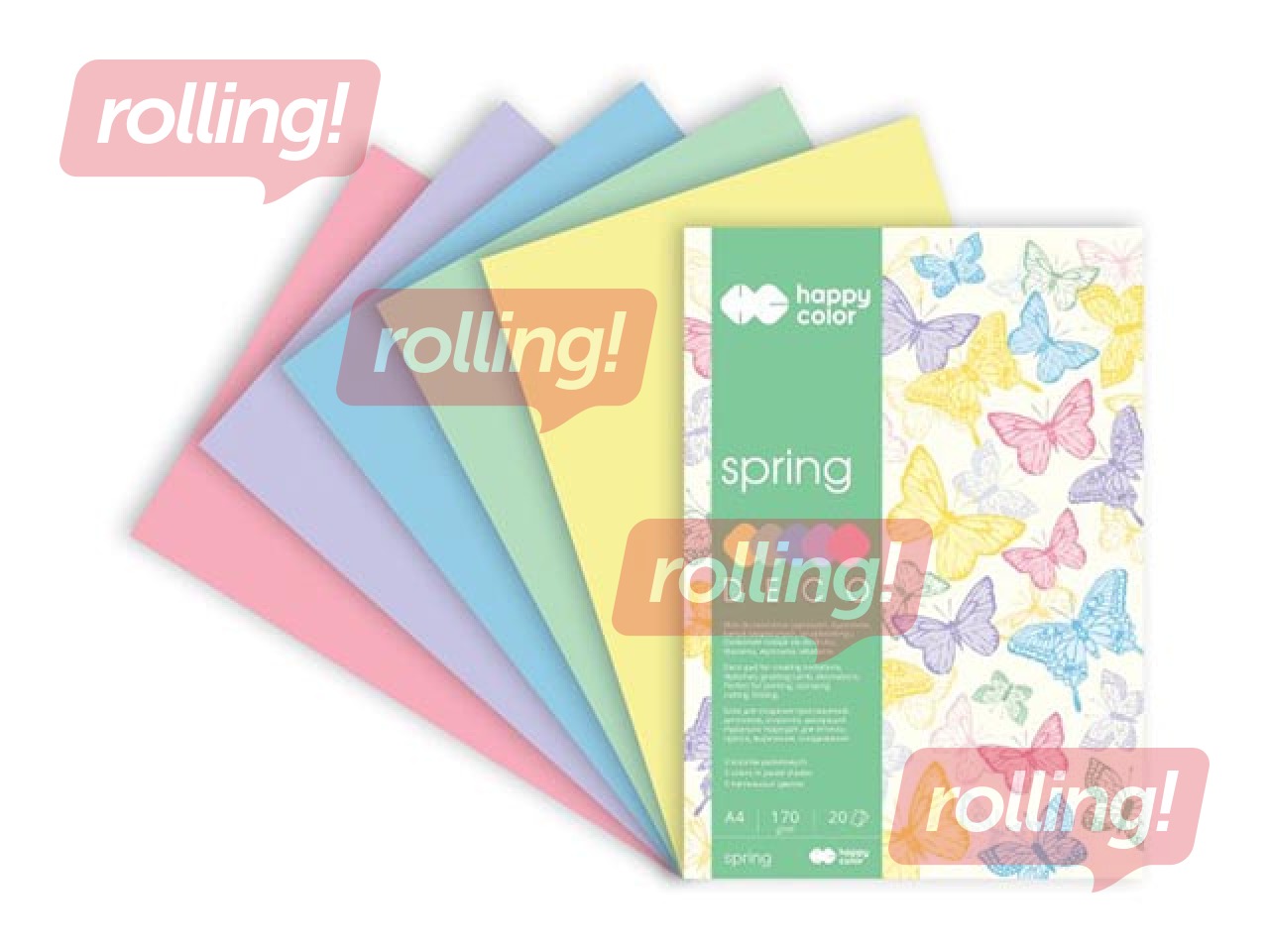 Värviline paber Spring, A4, 170g/m², 20 lehte, 5 tooni