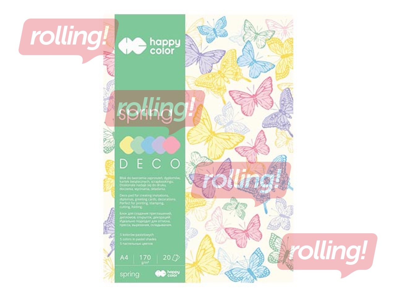 Värviline paber Spring, A4, 170g/m², 20 lehte, 5 tooni