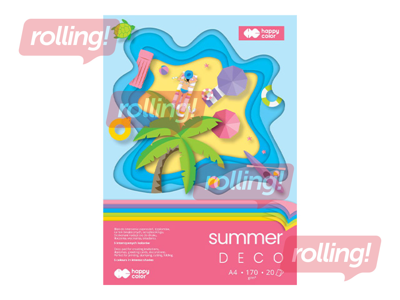 Deco drawing pad Summer, A4, 170g/m², 5 shades, 20 sheets