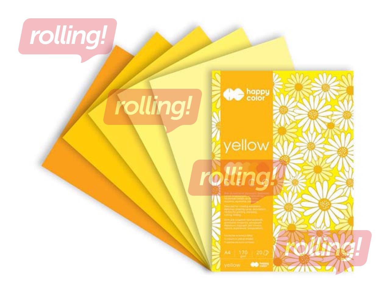 Deco paper, A4, yellow, 170g/m², 20 sheets