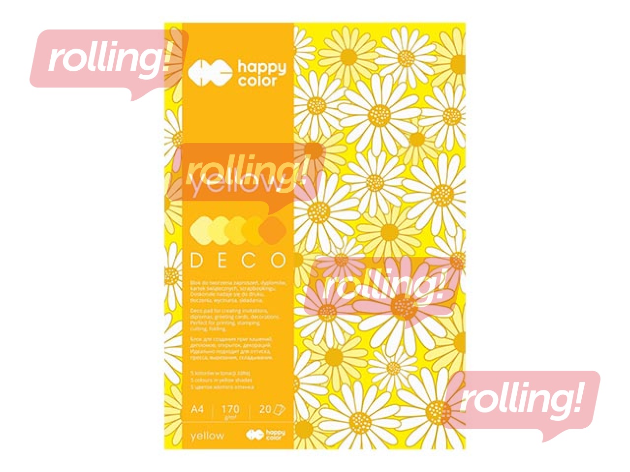 Deco paper, A4, yellow, 170g/m², 20 sheets