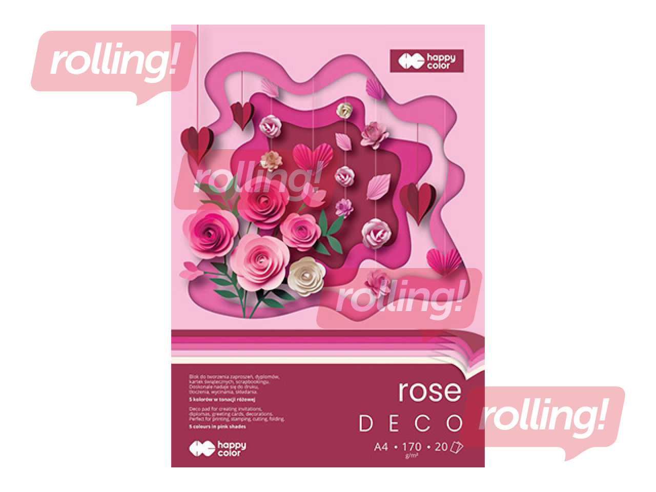 Disainpaber Rose, A4, roosad toonid, 170g/m², 20 lehte