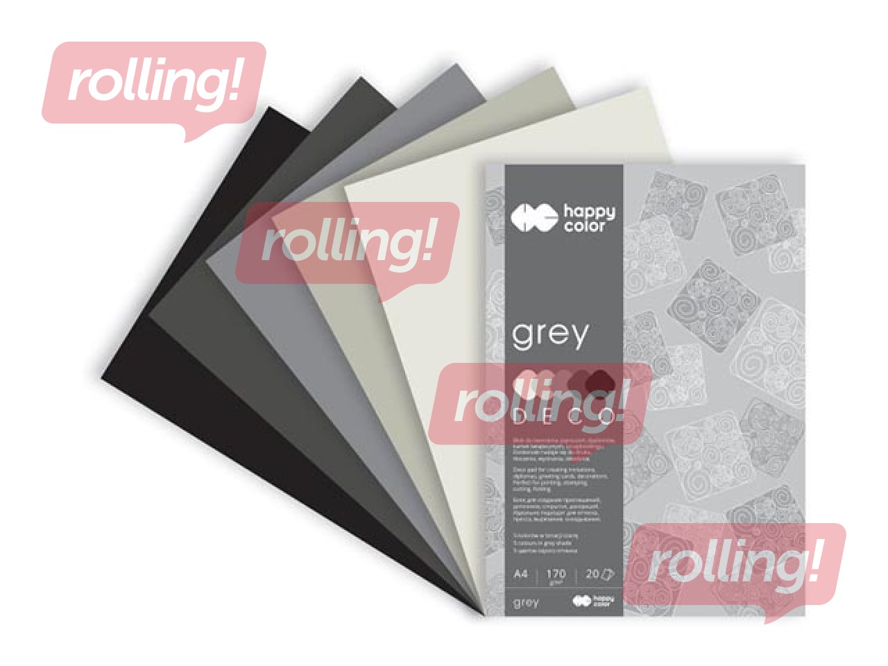Дизайнерский бумажный блок Grey, A4, серого тона, 170г/м², 20 листов
