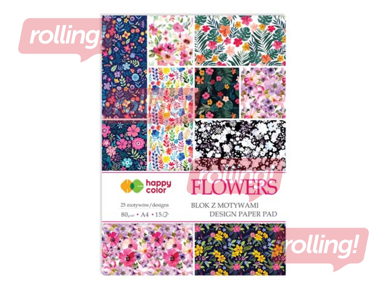 Disainpaber Flowers, A4, 80g/m², 15 lehte, 25 motiivi
