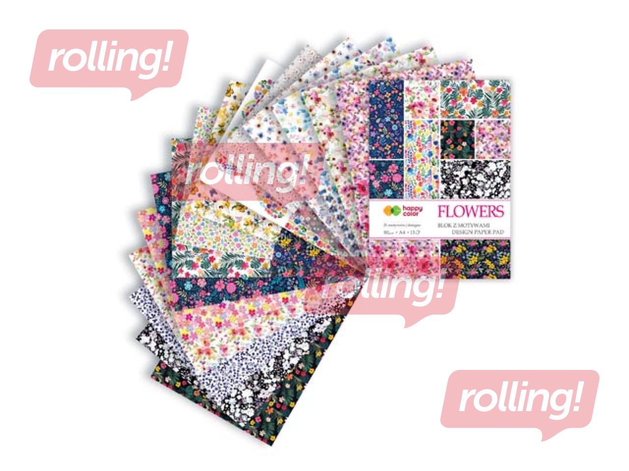 Disainpaber Flowers, A4, 80g/m², 15 lehte, 25 motiivi