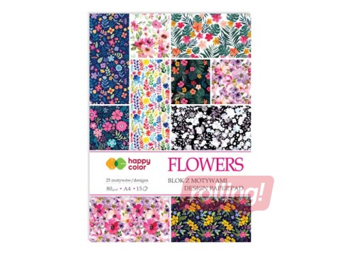 Дизайнерская бумага с мотивом Flowers, A4, 80г/м², 15 листов, 25 мотивов