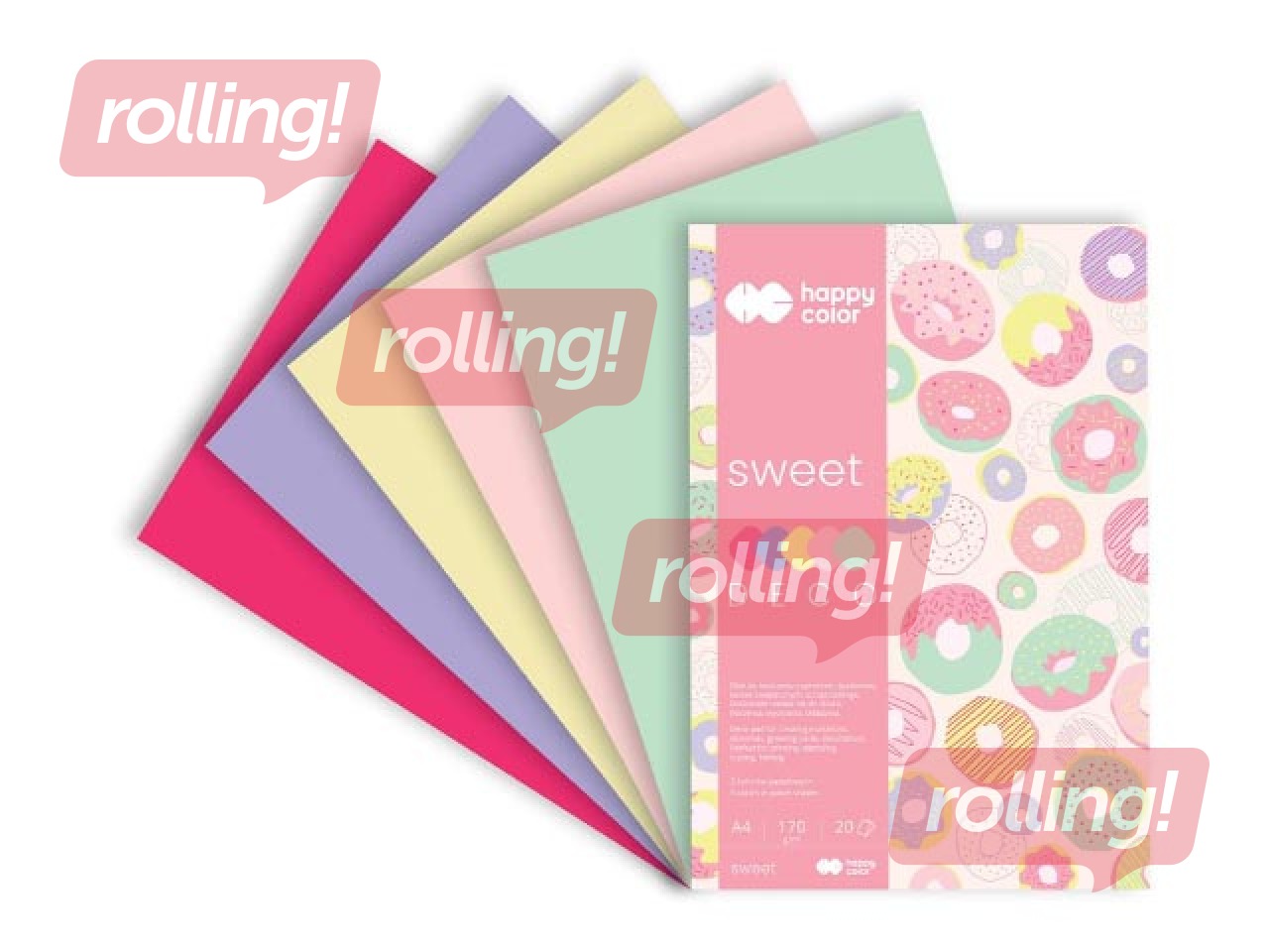 Дизайнерский бумажный блок Sweet, A4, 170г/м², 20 листов, 5 тонов