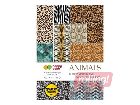 Design paper pad with patterns Animals Wild, A4, 16 sheets, 32 patterns, 80g/m²