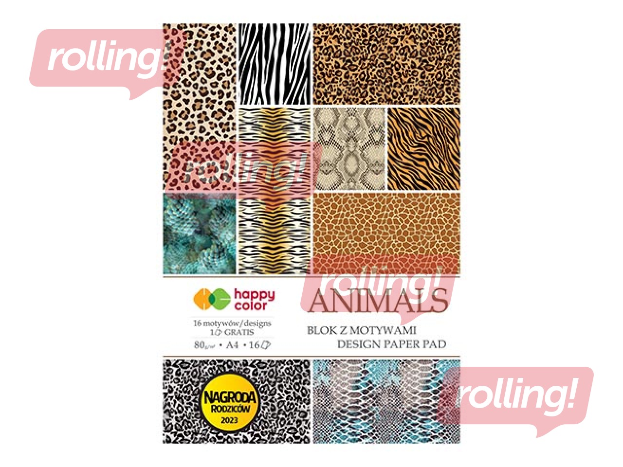 Design paper pad with patterns Animals Wild, A4, 16 sheets, 32 patterns, 80g/m²