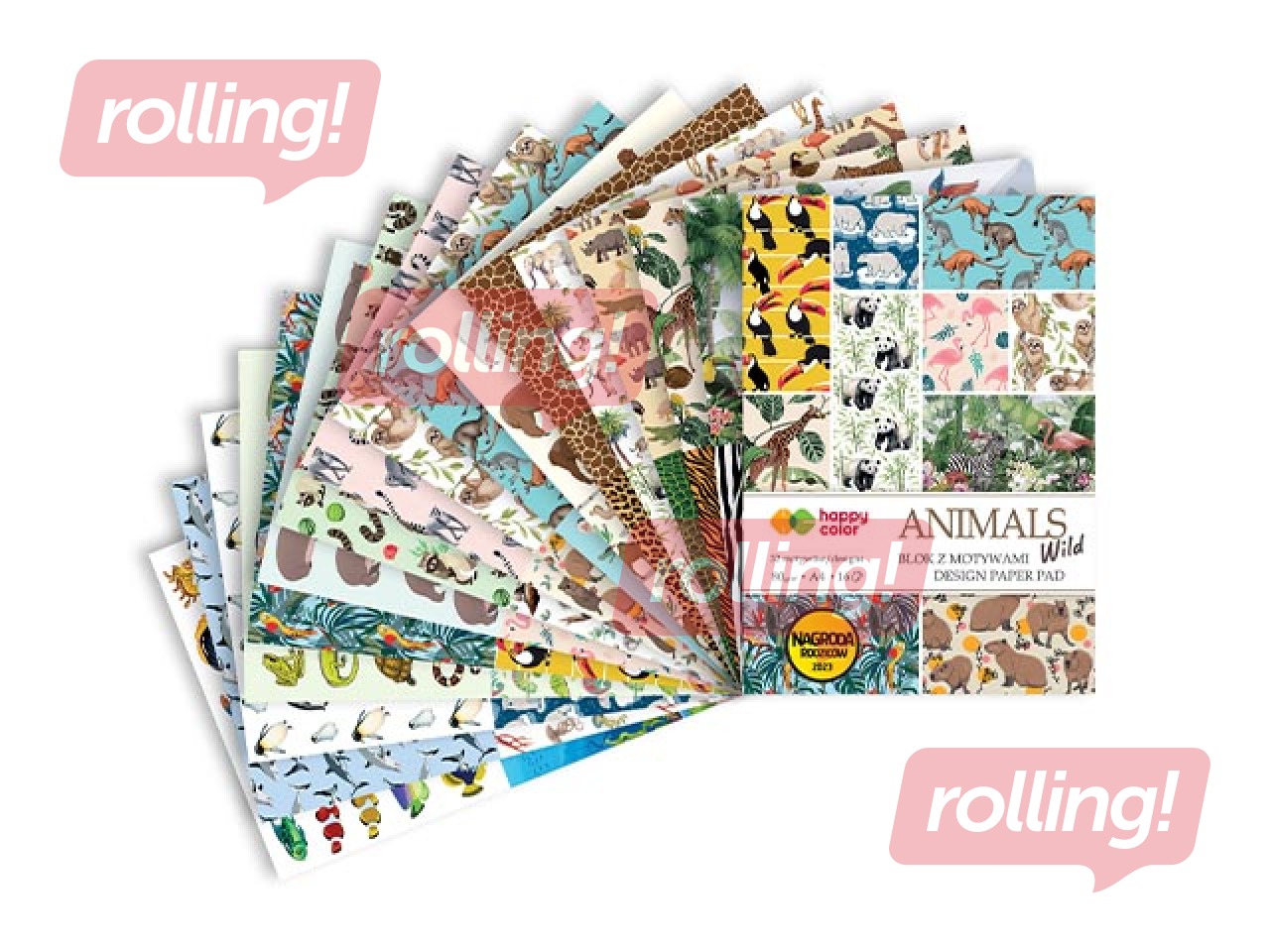 Design paper pad with patterns Animals Wild, A4, 16 sheets, 32 patterns, 80g/m²