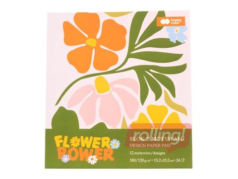 Design paper pad with patterns Bloom, 24 sheets, 12 patterns, 15.2x15.2cm, 180g/m²