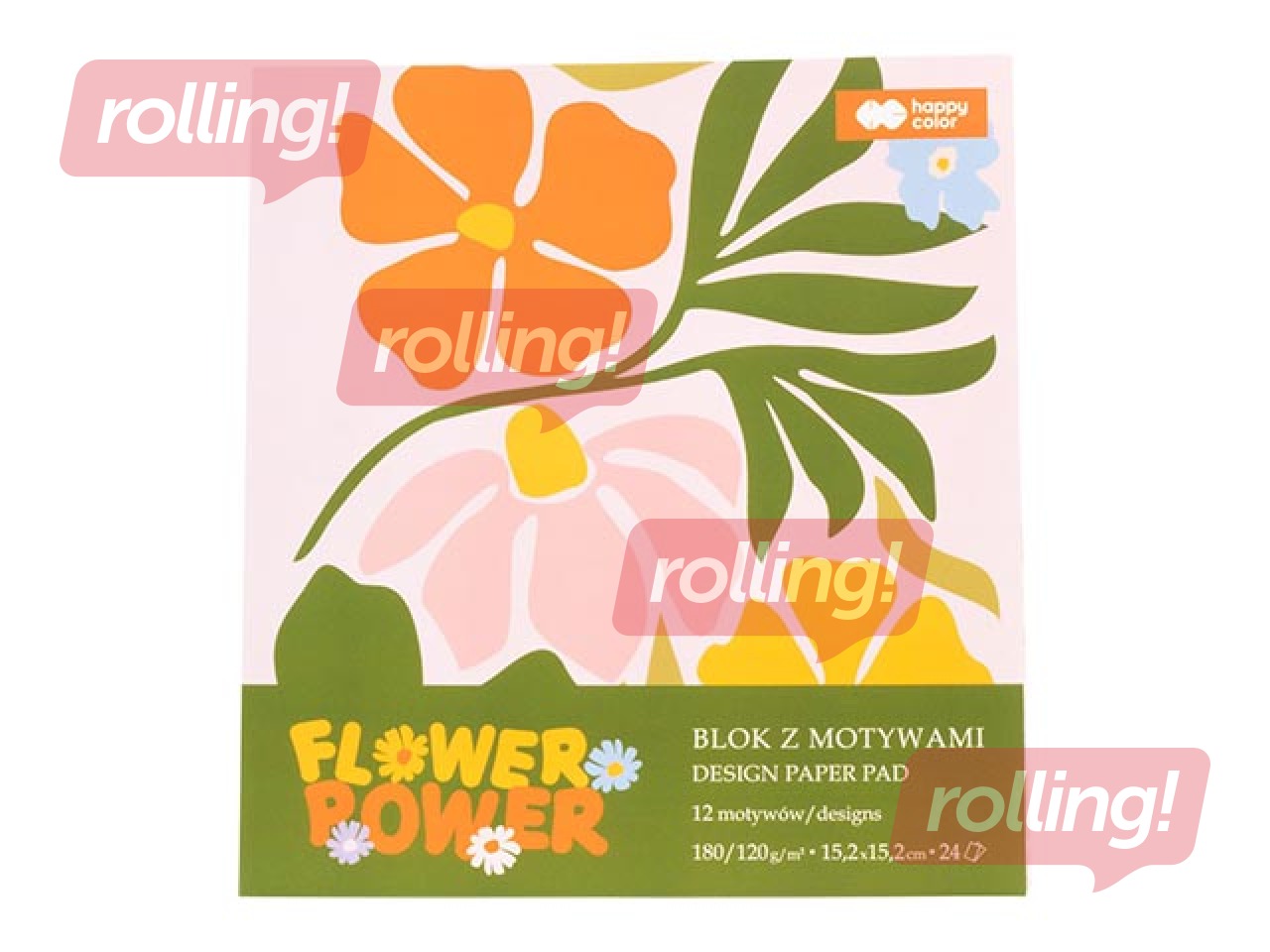 Design paper pad with patterns Bloom, 24 sheets, 12 patterns, 15.2x15.2cm, 180g/m²