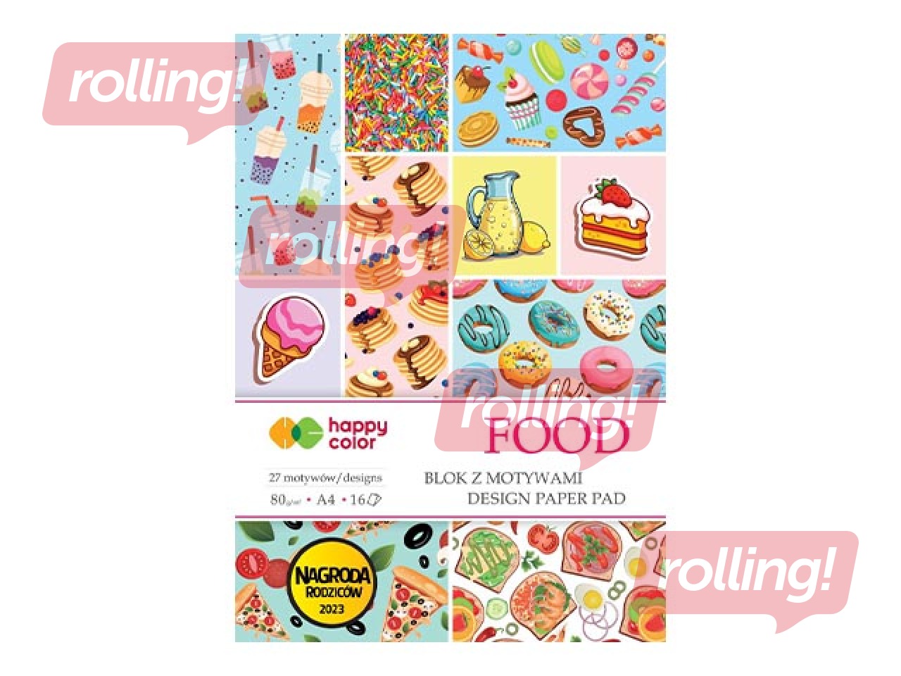 Dizaina papīrs ar motīvu Food A4, 80 g/m², 16 loksnes, 27 ēdienu motīvi