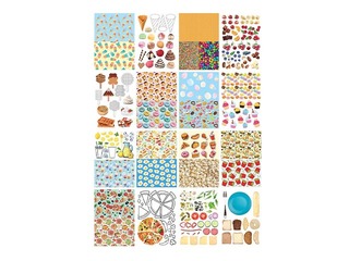 Dizaina papīrs ar motīvu Food A4, 80 g/m², 16 loksnes, 27 ēdienu motīvi