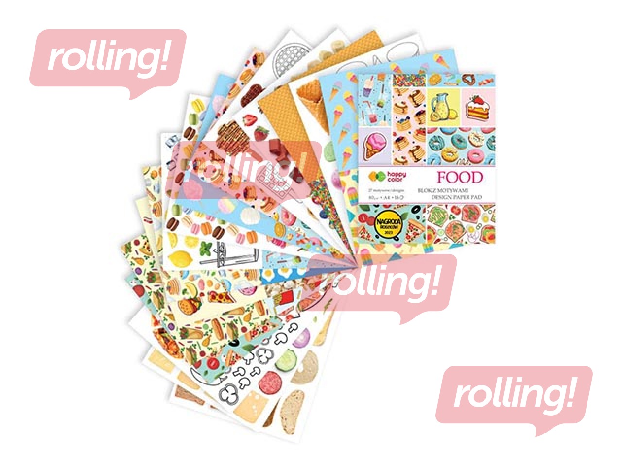 Dizaina papīrs ar motīvu Food A4, 80 g/m², 16 loksnes, 27 ēdienu motīvi