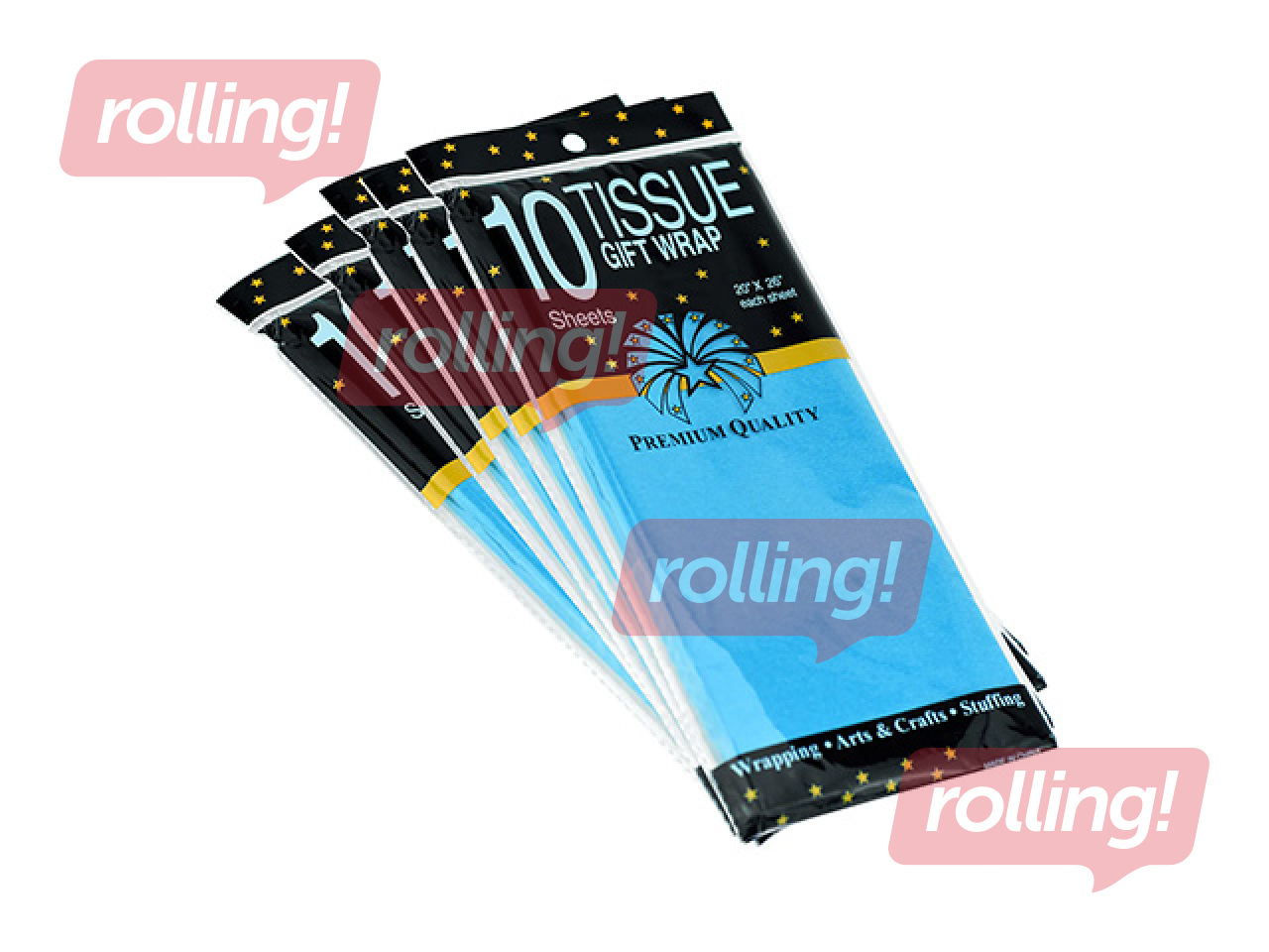 Декоративная бумага для упаковки, голубая, 15г/м², 50x65см, 10 листов