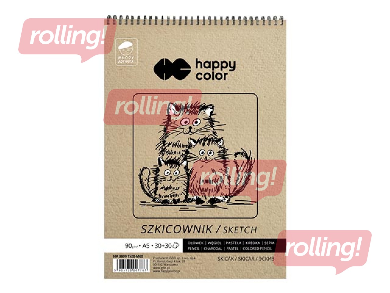 Joonistusplokk spiraalköites Young Artist Happy Color, A5, 80/90g/m², 60 lehte