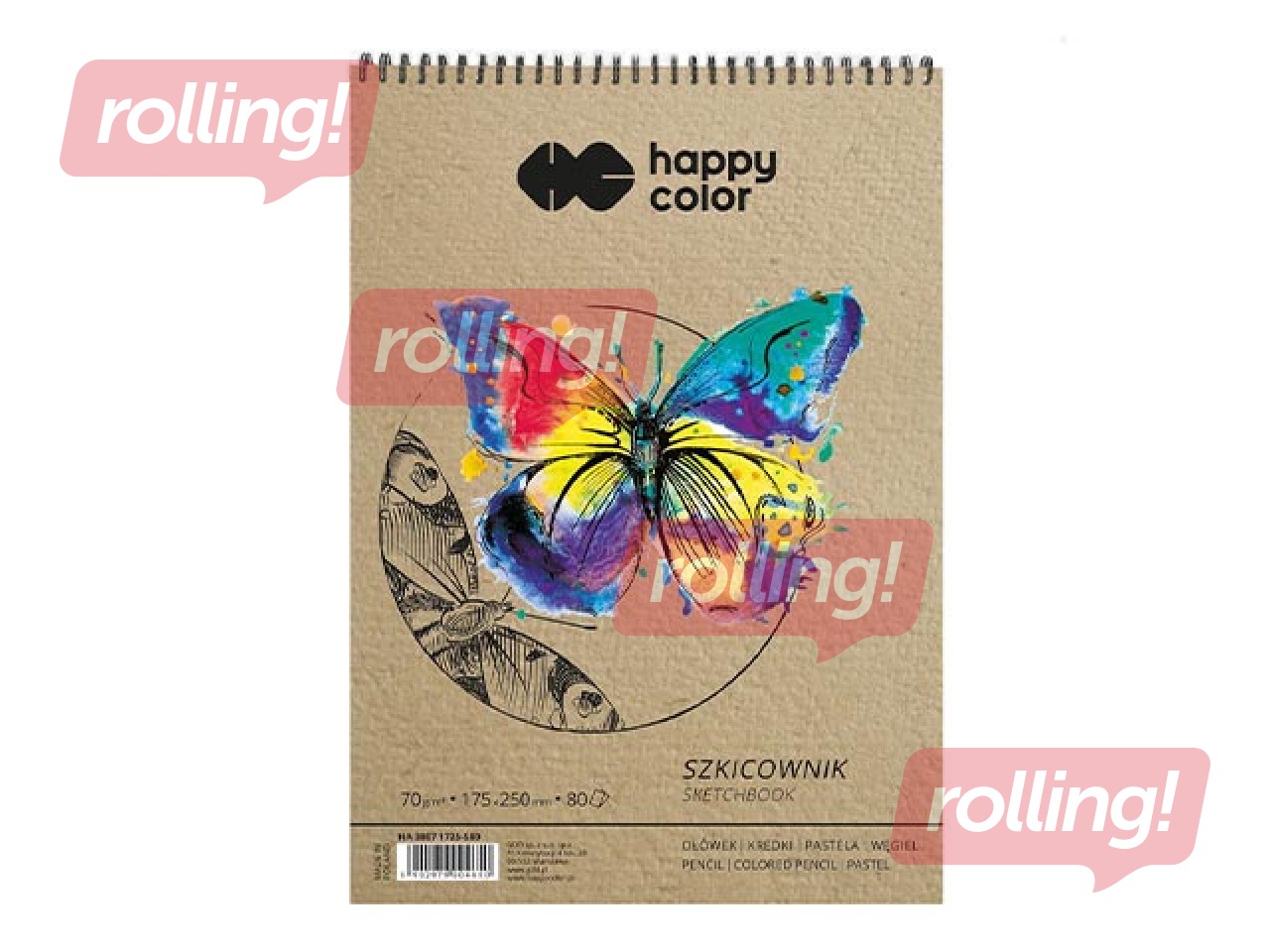 Spiraalköites visandiplokk Happy Color, 170x250mm, 70g/m², 80 lehte