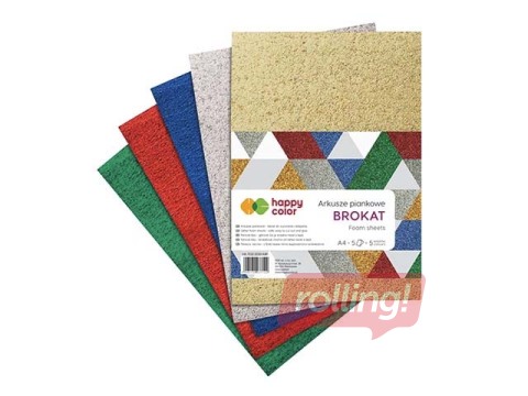 Листы пенопласта Happy Color, Mix Color, с блестками, A4, 5 листов, 5 цветов