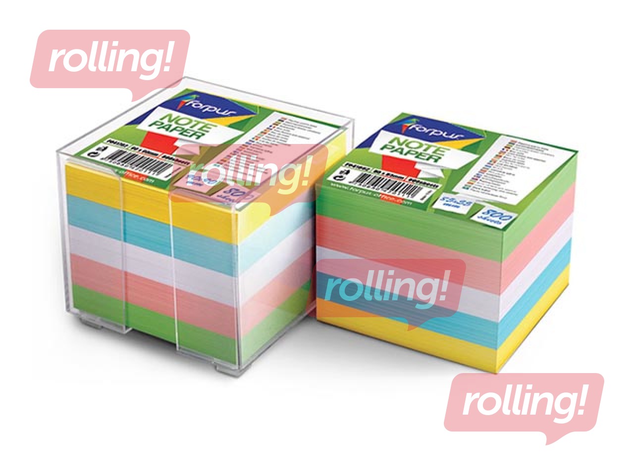 Note paper Forpus with box, coloured, 9x9cm, 800 sheets