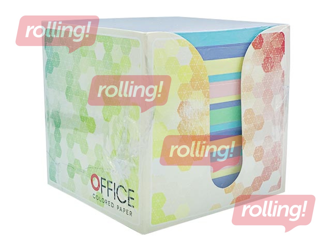 Piezīmju papīrs OFFICE kastītē, dažādas krāsas, 8.5x8.5cm, 800 lapas