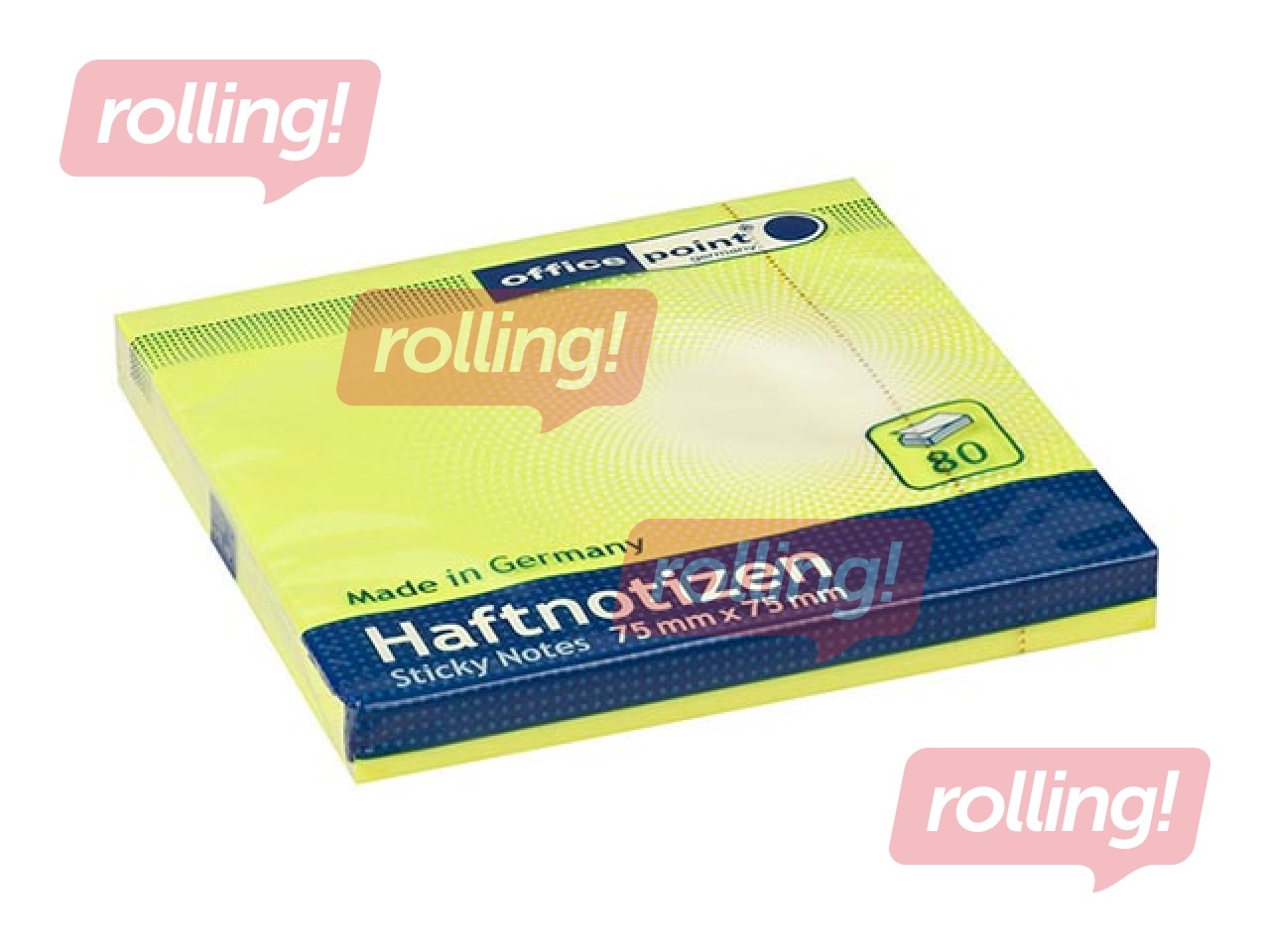 Sticky notes Office Point, bright yellow, 75x75mm, 80 sheets
