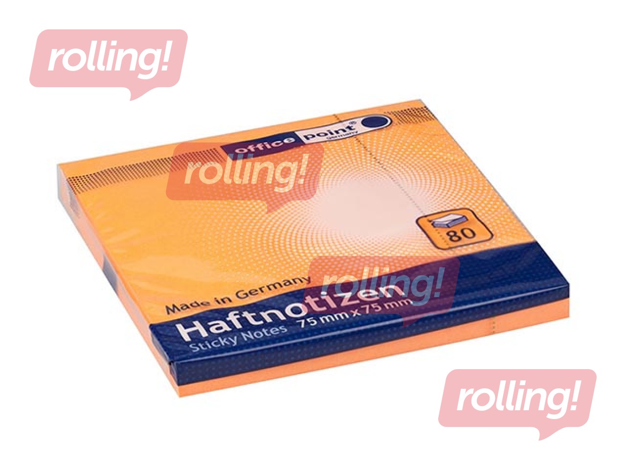 Märkmepaber Office Point, iseliimuv, erkoranž, 75x75mm, 80 lehte