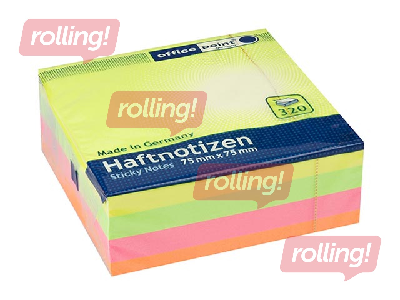 Office Point sticky notes cube, bright assorted colors, 75x75mm, 320 sheets