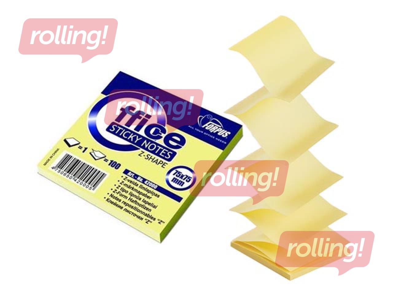 Z-tüüpi märkmepaber, Forpus, kollane, 76x76mm, 100 lehte