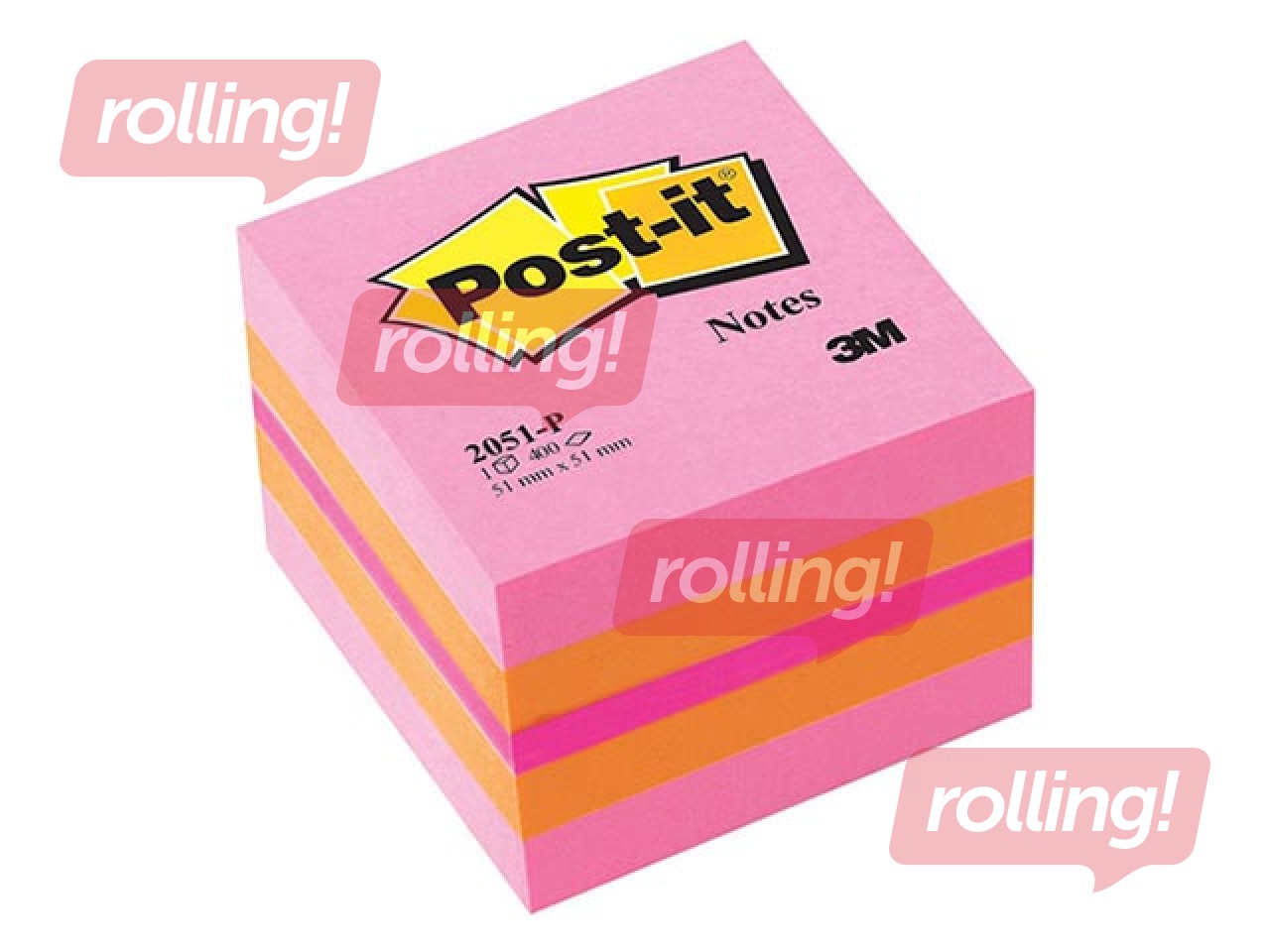 Post-it mini märkmepaber, iseliimuv, roosa, 51x51mm, 400 lehte