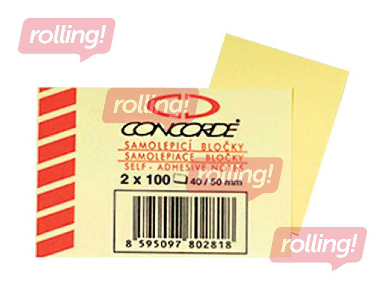Märkmepaber Concorde, iseliimuv, kollane, 50x40mm, 2x100 lehte