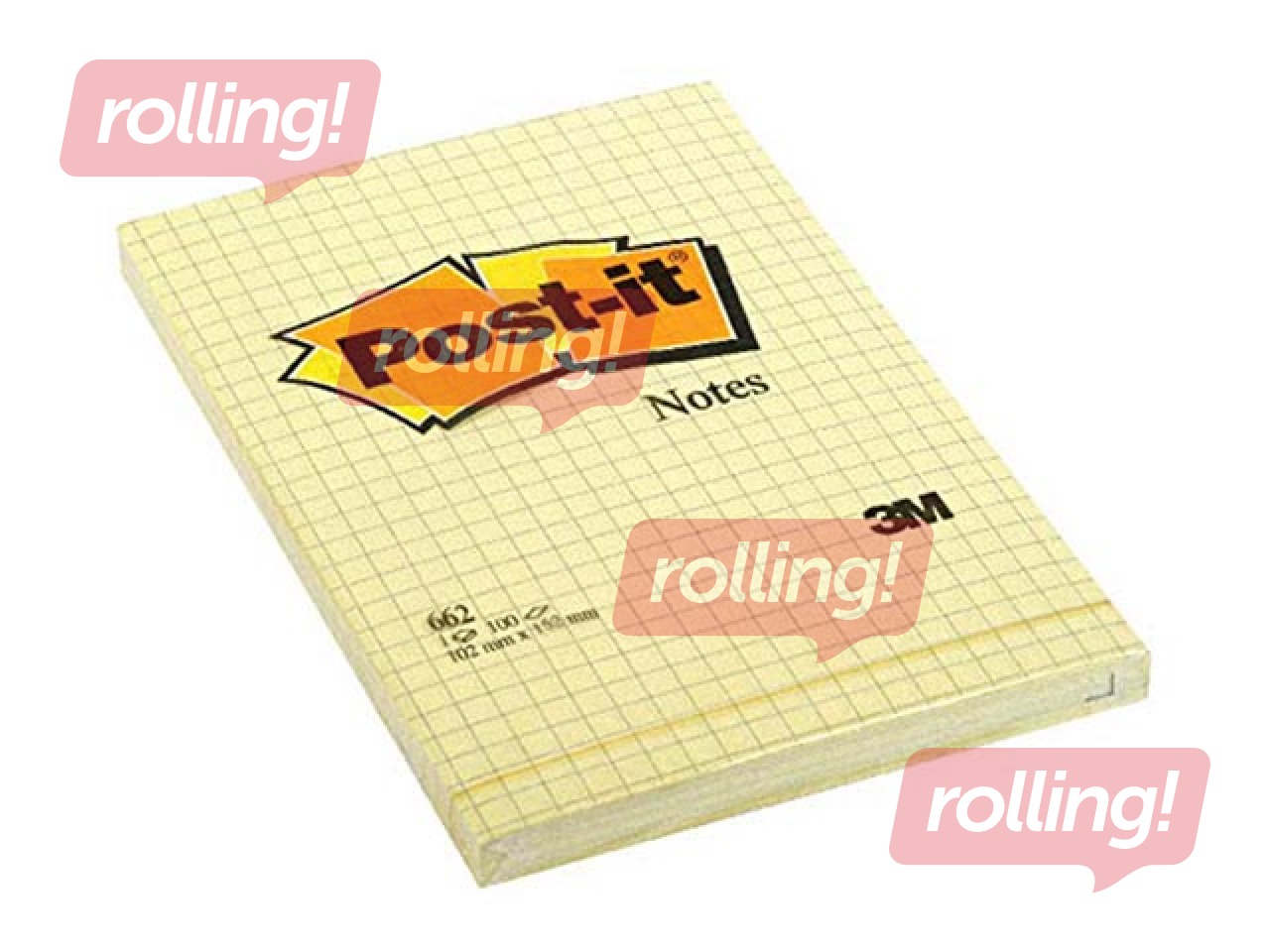 Post-it märkmepaber, iseliimuv, ruuduline, kollane, 102x152mm, 100 lehte