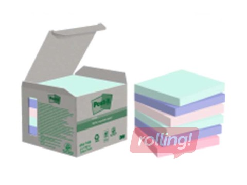 Märkmepaber Post-it Recycled, pastelne vikerkaar, 76x76mm, 6x100 lehte