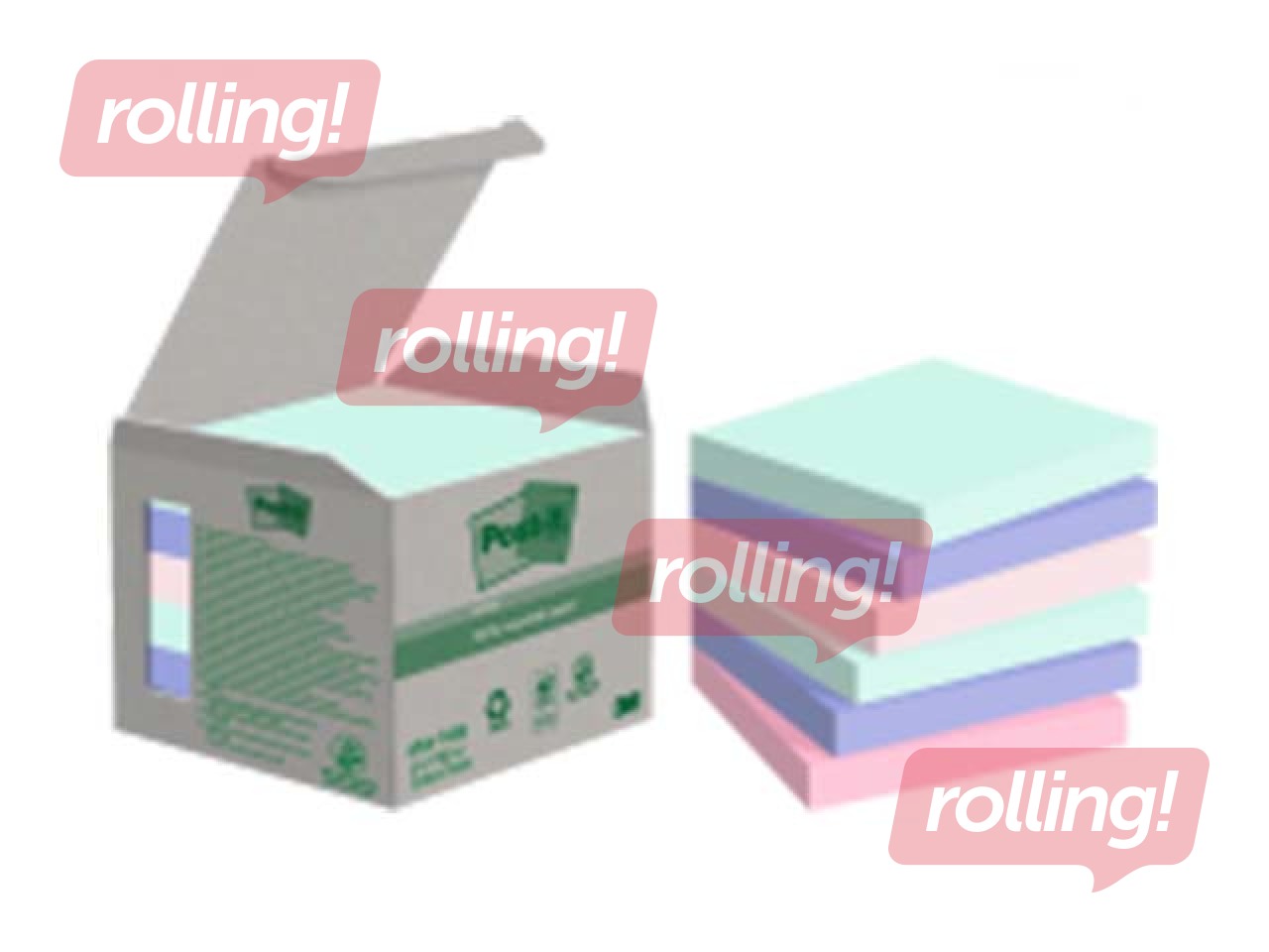 Märkmepaber Post-it Recycled, pastelne vikerkaar, 76x76mm, 6x100 lehte