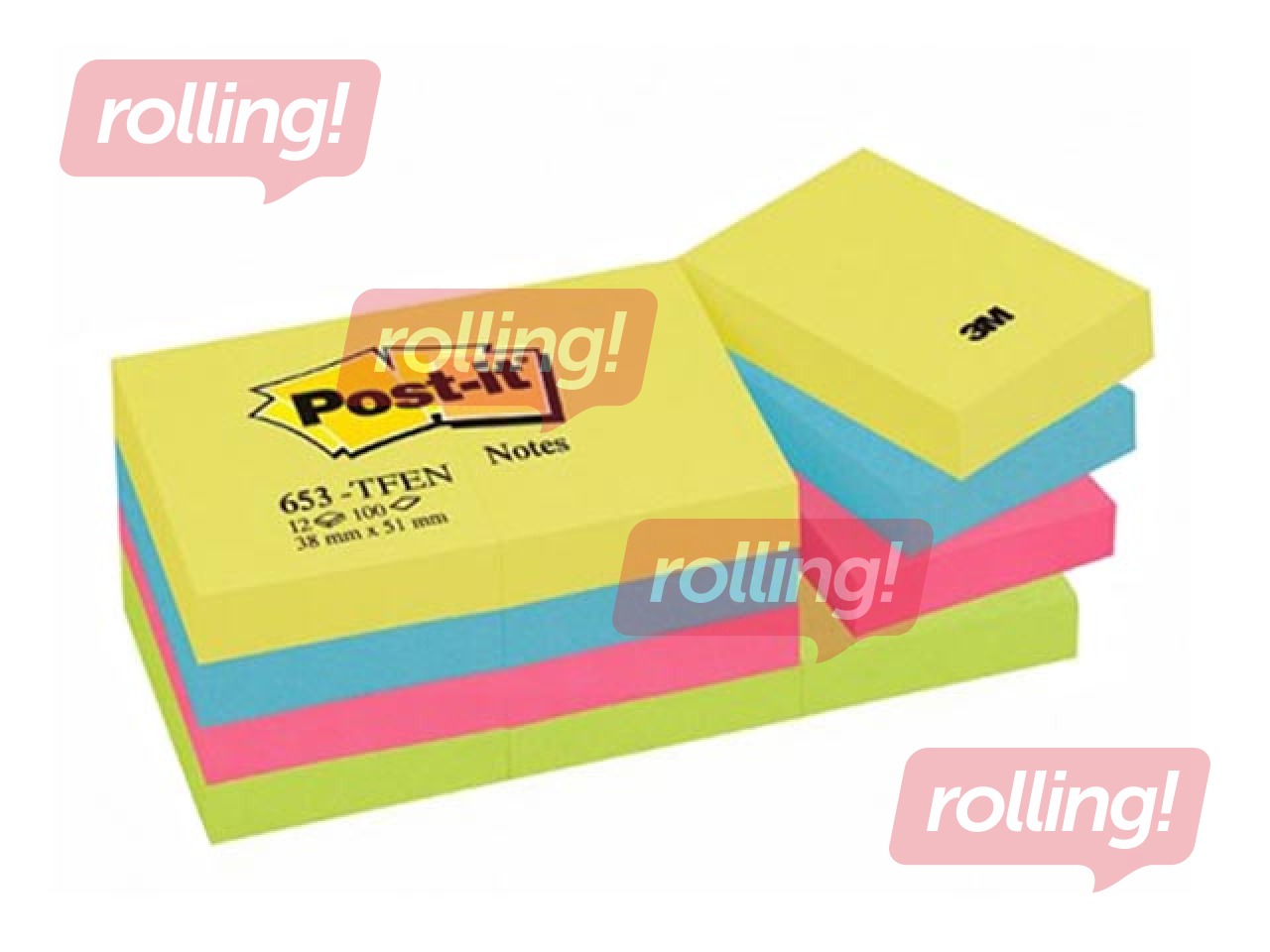 Клейкие листочки Post-it Energetic, 38x51мм, 12x100 листов + АКЦИЯ! Купи наклейки и получи подарок!