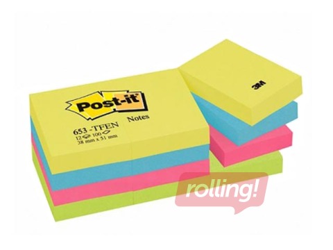 Post-it Energetic märkmepaber, iseliimuv, 38x51mm, 12x100 lehte + KAMPAANIA! Osta märkmepaber ja m