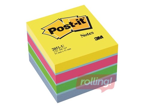 Post-it märkmepaber, assortiivärvid, 51x51mm, 400 lehte