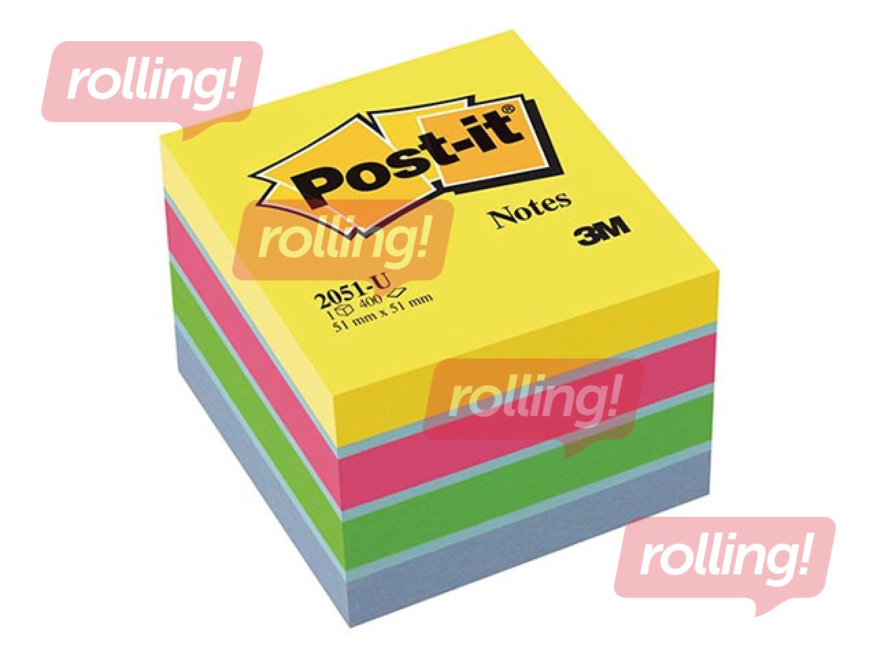 Post-it märkmepaber, assortiivärvid, 51x51mm, 400 lehte