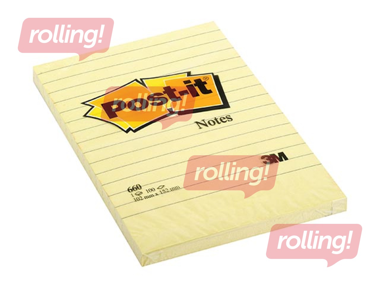 Post-it märkmepaber, kollane, 102x152mm, 100 lehte