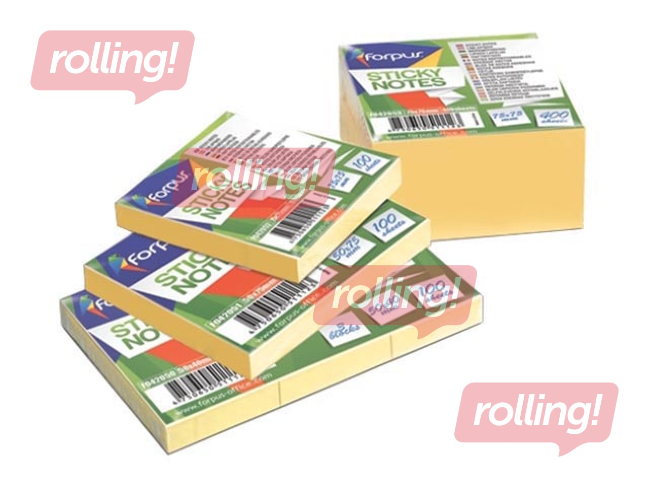 Sticky notes  Forpus, 75x75 mm, 100 pcs, yellow