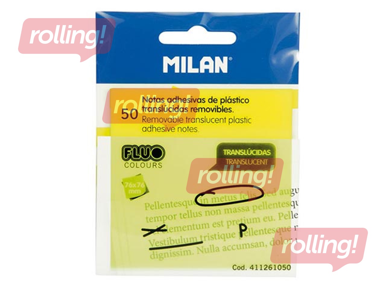 Translucent sticky notes Milan, neon yellow, 76x76mm, 50 sheets