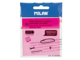 Liimiribaga paberid Milan, poolläbipaistev, neoonroosa, 76x76mm, 50 lehte