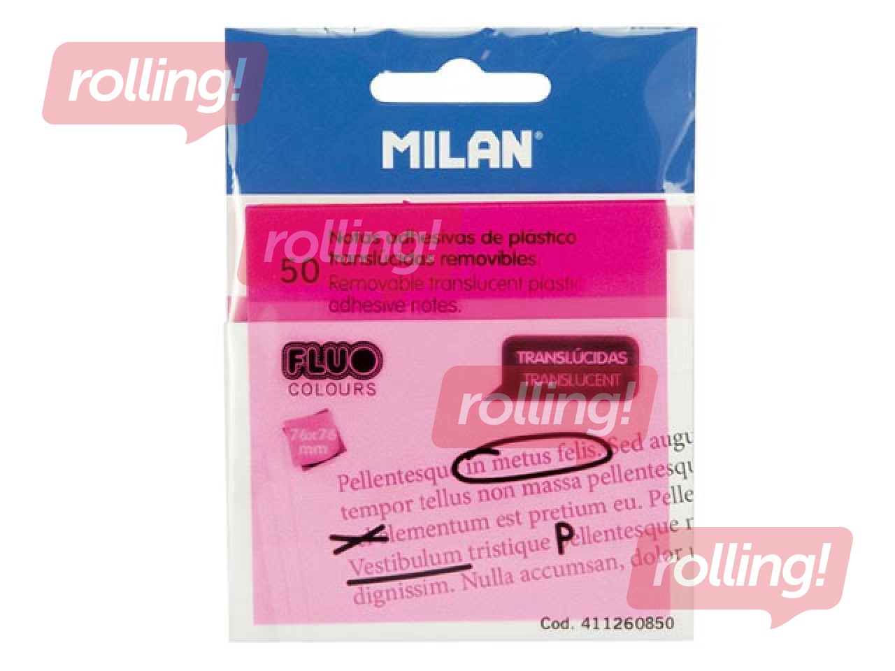 Translucent sticky notes Milan, neon pink, 76x76mm, 50 sheets