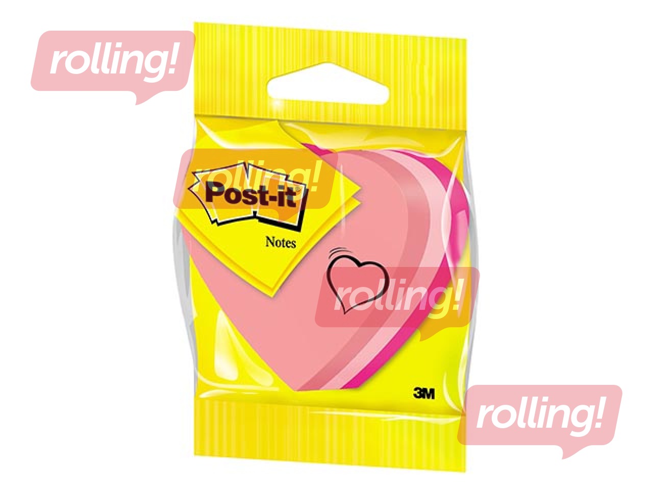 Post-it Heart märkmepaberkuubik, 3 värvid, 225 lehte