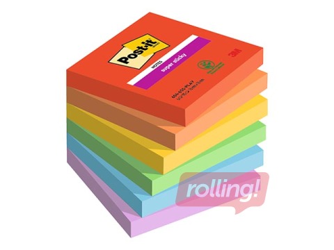 Liimäärega märkmepaber Post-It Super Sticky Playful 76x76mm, 6x90 lehte + KAMPAANIA! Osta märkmepabe