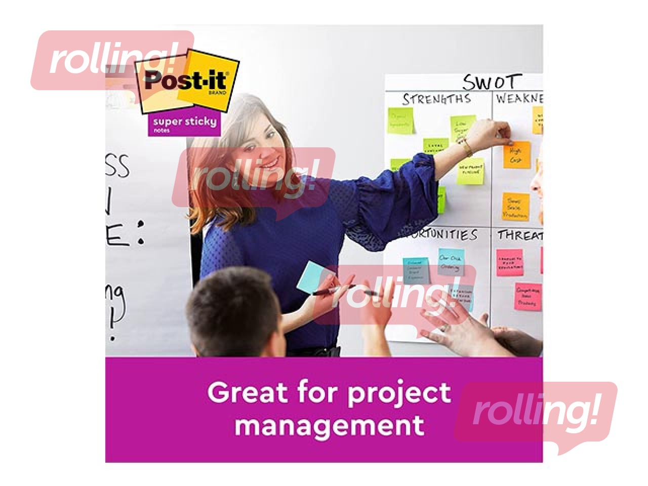 Sticky notes Post-It Super Sticky, with lines, different colors, 100x100mm, 3x70 sheets