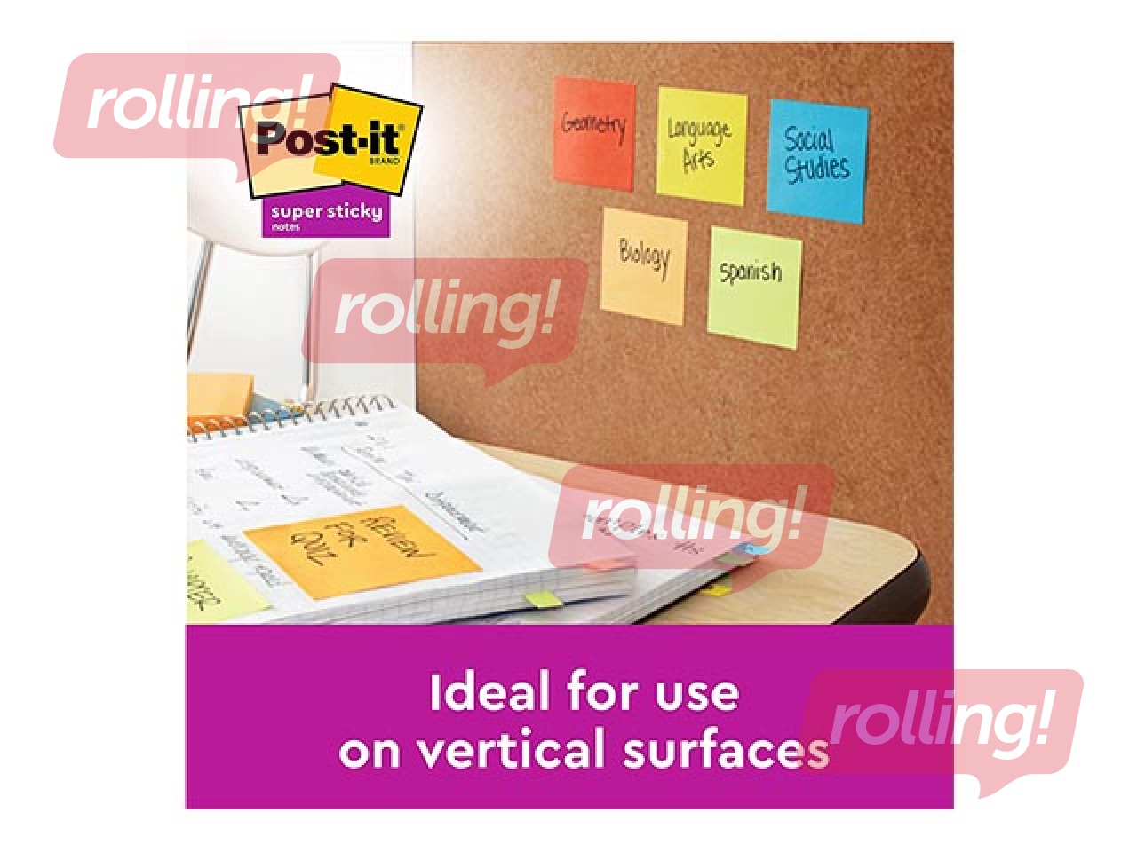 Sticky notes Post-It Super Sticky, with lines, different colors, 100x100mm, 3x70 sheets