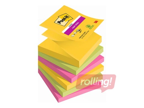 Liimiribaga paberid Z-tüüpi, Post-it Super Sticky Carnival, 76 x 76 mm, 6 x 90 + KAMPAANIA! Ost