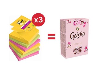 Liimiribaga paberid Z-tüüpi, Post-it Super Sticky Carnival, 76 x 76 mm, 6 x 90 + KAMPAANIA! Ost