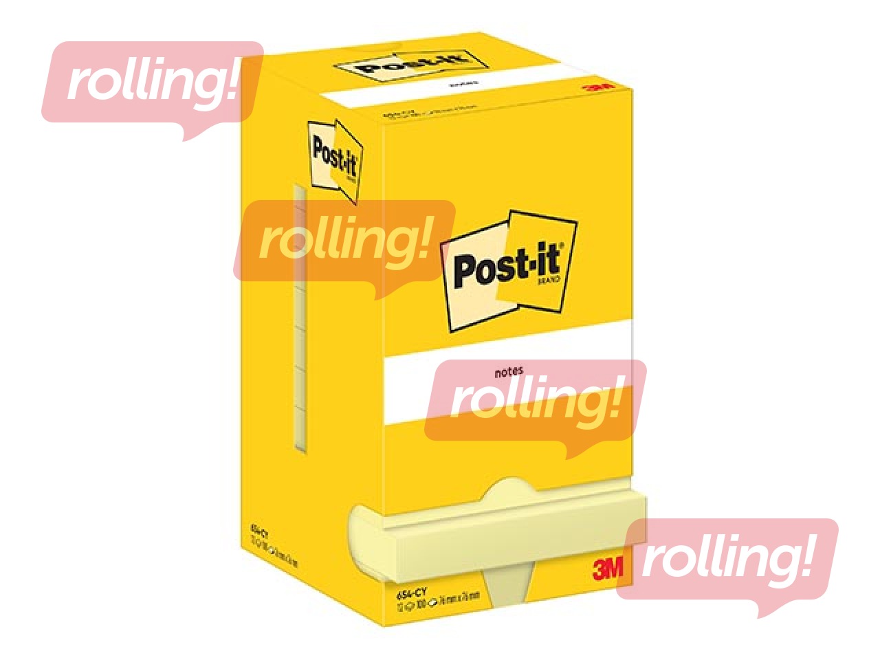Post-it märkmepaber, iseliimuv, kollane, 76x76mm, 12x100 lehte